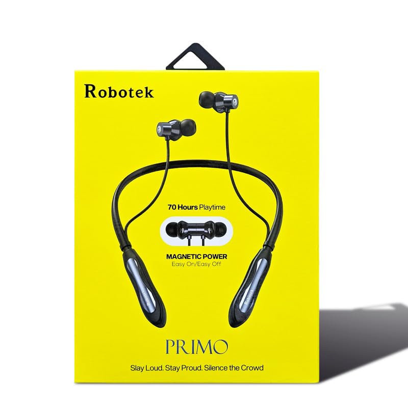 Robotek Primo Wireless Neckband Earphones with 70 Hours Playtime, Magnetic Earbuds & Deep Bass (Bluetooth, Type-C, IPX5)