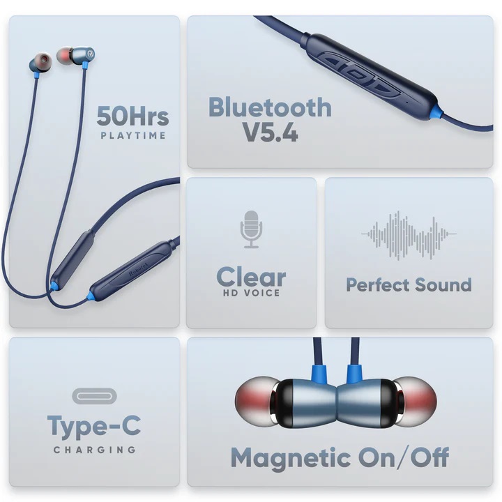 Robotek Surya Plus Wireless Neckband with 50H Playtime, Bluetooth 5.4, Type-C Fast Charging & Deep Bass