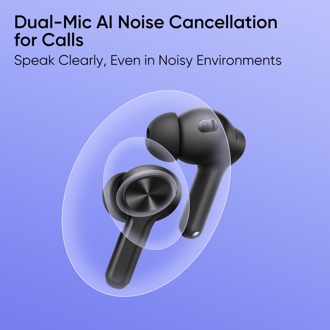 Realme Buds T200 Lite TWS Earbuds with AI ENC, Deep Bass, Low Latency & Fast Charging (Volt Black)