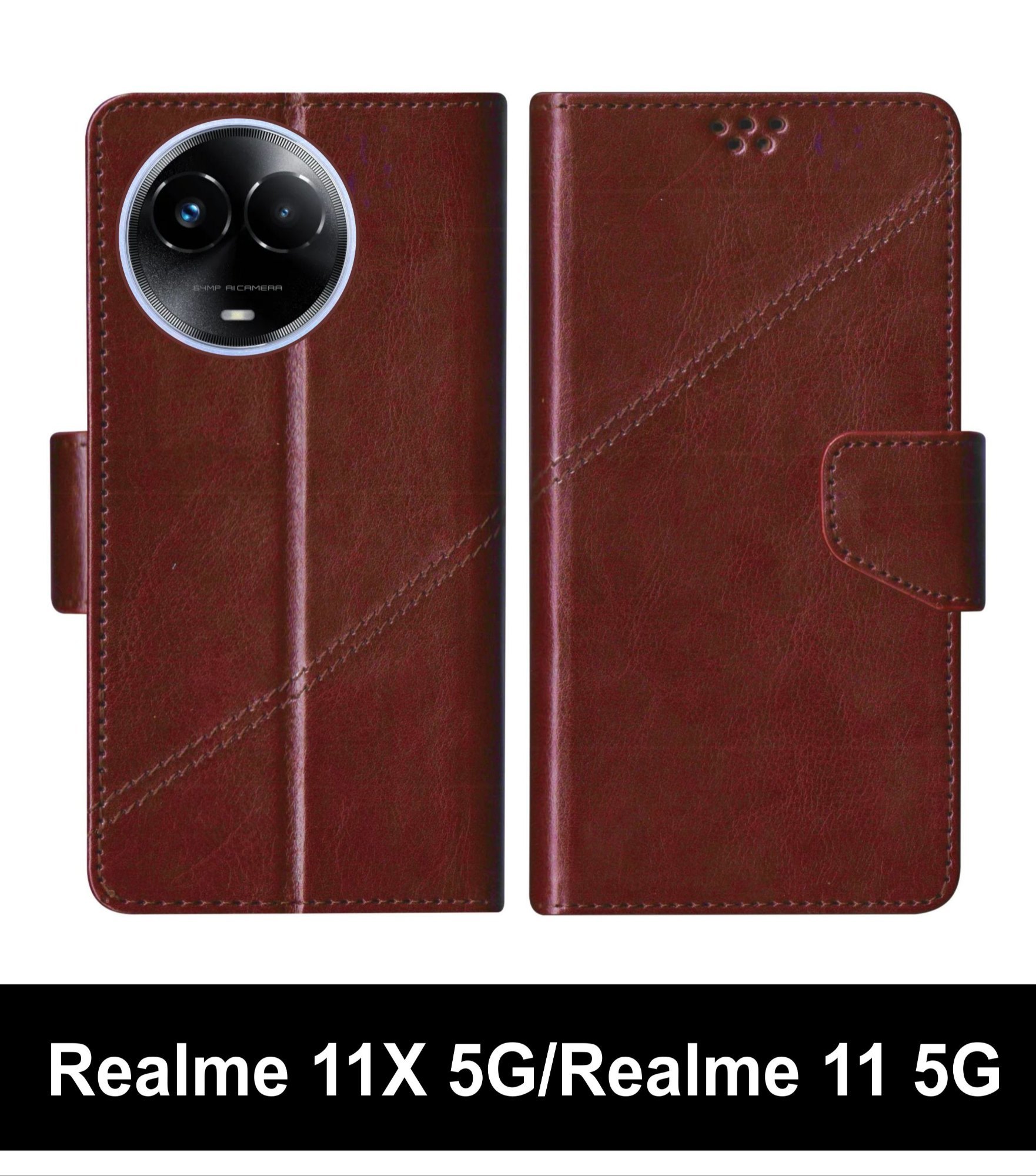 Delkin Premium Leather Flip Cover for Realme 11x 5G – Wallet Style Protective Case